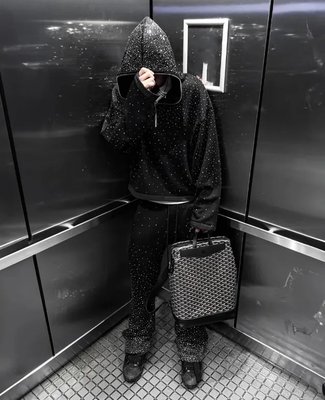 Streetwear custom 380 500gsm men's french terry fleece all over print rhinestone boxy cropped full face half zip up hoodie men - Image 3