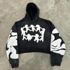 Streetwear French Terry Cropped Pullover Hoodie Men Custom Puff Print Design