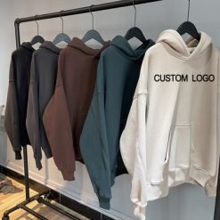 Thick French Terry Fleece Men'S Big Oversized Hoodie Drop Brown Grey Shoulder Hoodies Style Pullover