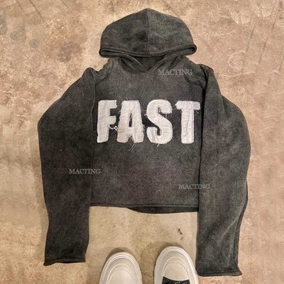 Unisex Vintage Hoodie with Embroidery Patch Distressed Applique in Cotton French Terry - Image 3