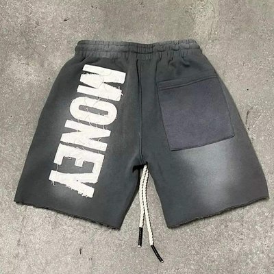 Vintage Distressed Acid Wash Shorts 100% Cotton Raw Edge Drawstring Closure Streetwear - Image 3