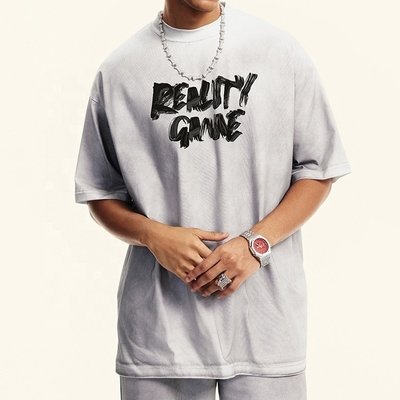Washed Grey Oversized T Shirt Summer Sorona Fabric Quick Dry Cool Streetwear Heavyweight - Image 6