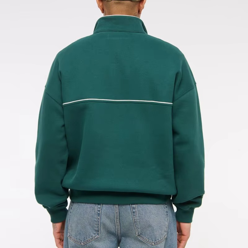 Wholesale Custom Cropped Zip up Hoodie Men Double Zippers Streetwear Heavyweight Cotton Oversized Drop Shoulder Hooded Collar - Image 3