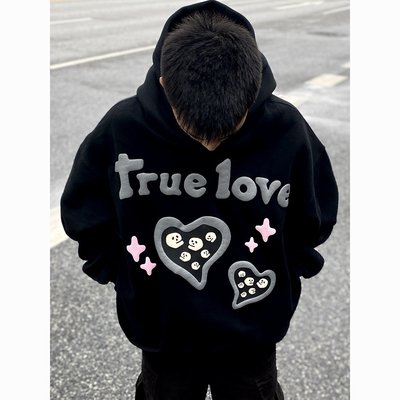Winter High Street 3D Puff Printing Hoodies Black For Streetwear Colorful - Image 6