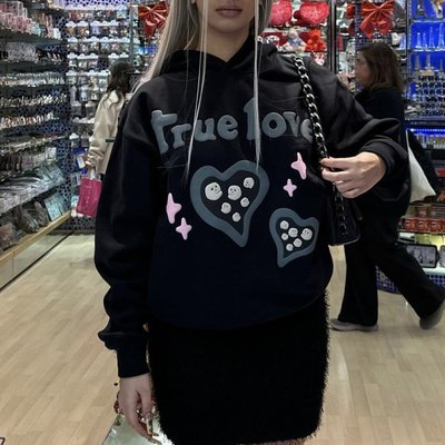 Winter High Street 3D Puff Printing Hoodies Black For Streetwear Colorful - Image 2