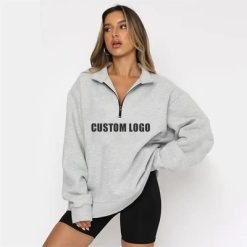 Winter Season Women'S Long Sleeve Zip Up Hoodies Women Half Zip Up Printed Design