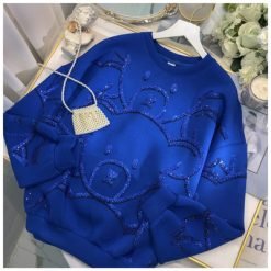Women's Oversized Crew Neck Sweatshirt featuring Cute Bear Graphic and Glitter Print