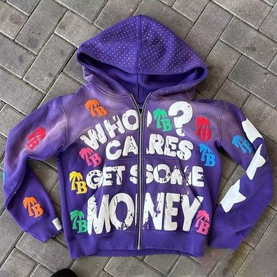 Zipper Puff Print Hoodie Vintage Washed 500gsm Heavyweight Oversized Raw Hem - Image 2