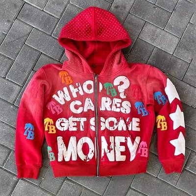 Zipper Puff Print Hoodie Vintage Washed 500gsm Heavyweight Oversized Raw Hem - Image 6