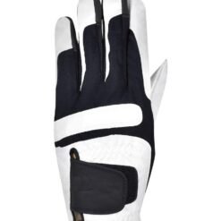 Custom silk screen printed cabretta leather golf gloves in AAA quality for men showing left and right hand options available for wholesale orders