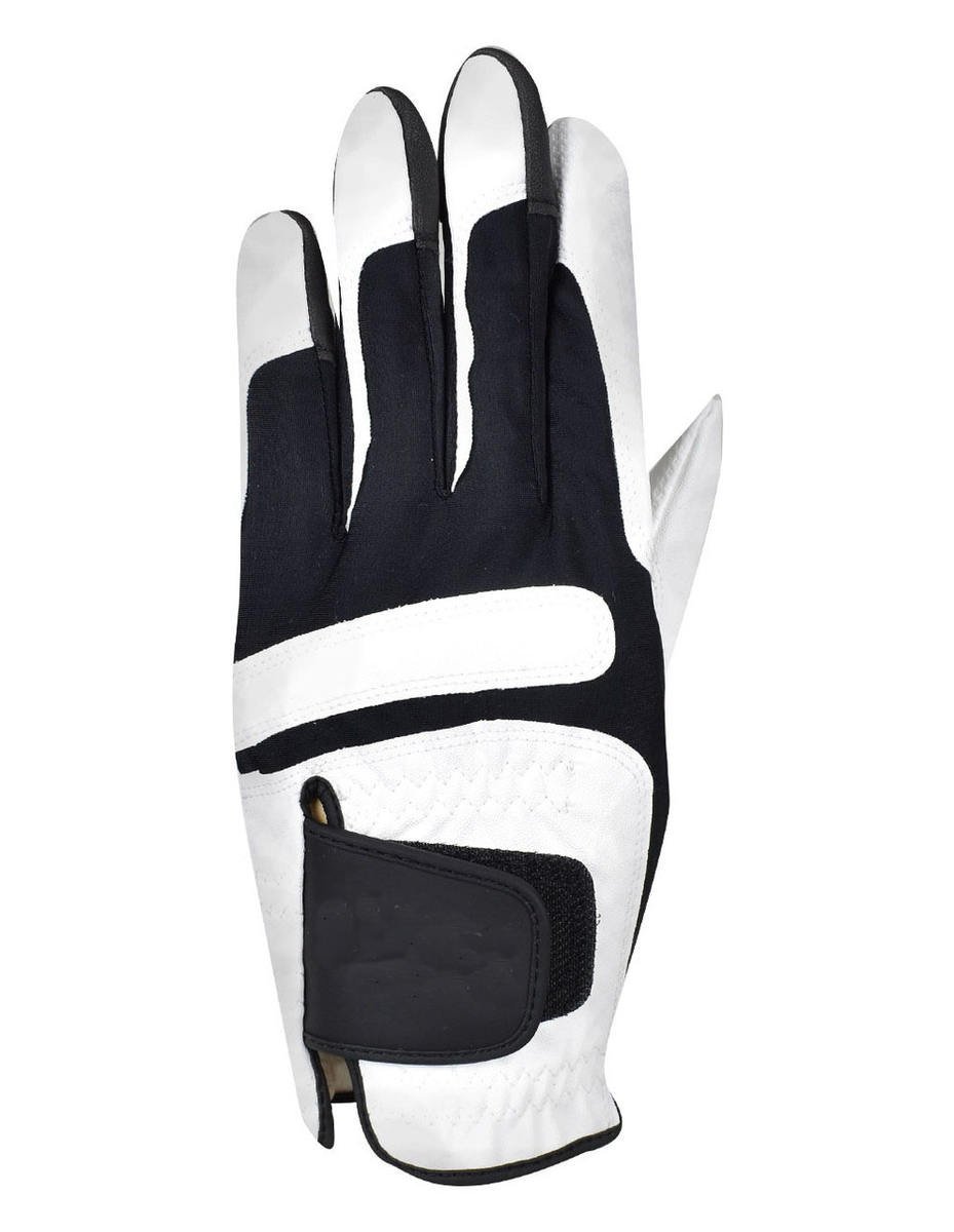 Custom silk screen printed cabretta leather golf gloves in AAA quality for men showing left and right hand options available for wholesale orders