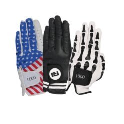 White and black Cabretta leather breathable mesh golf gloves with magnetic ball marker for all-weather play