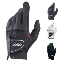 Premium cabretta leather golf gloves for men showing soft leather construction with non-slip grip technology and left-right hand sizing options