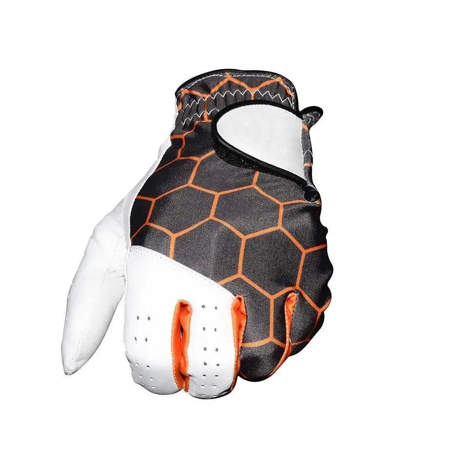 Custom designed sheepskin men's golf gloves with adjustable wrist strap and advanced grip technology for professional and amateur golfers