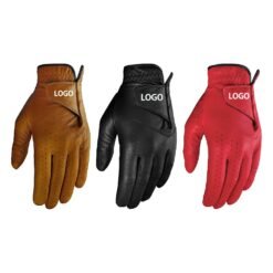 Custom printed colorful left-hand cabretta leather golf gloves with vibrant design patterns and professional sports construction for left-handed golfers