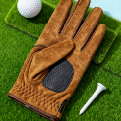 Custom logo Cabretta leather golf gloves in white with personalized branding, featuring lightweight and breathable design for enhanced grip control on the golf course
