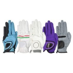 Premium Cabretta leather left-hand golf glove with mesh panels and magnetic ball marker in black