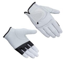 Premium customized logo cabretta leather golf gloves in white with personalized branding for wholesale bulk orders