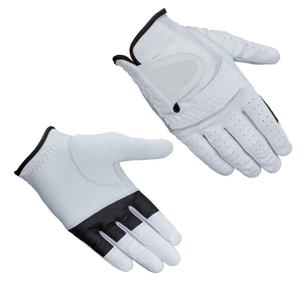 Premium customized logo cabretta leather golf gloves in white with personalized branding for wholesale bulk orders
