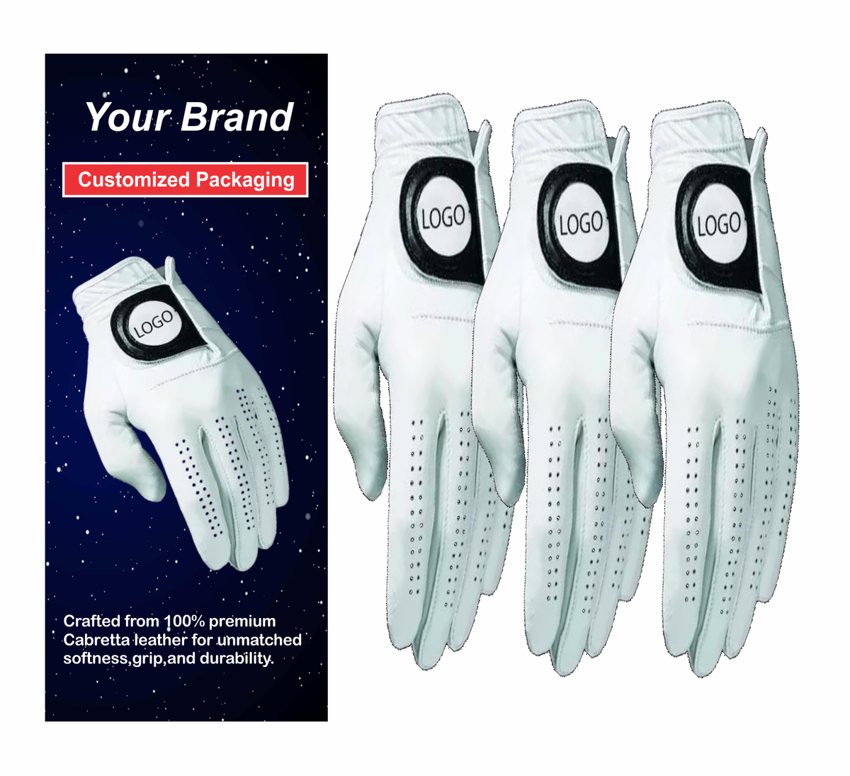 Design Your Own Logo Cabretta Leather Golf Gloves – Soft Full-Color Breathable Custom Sports Gloves for Wholesale - Image 2