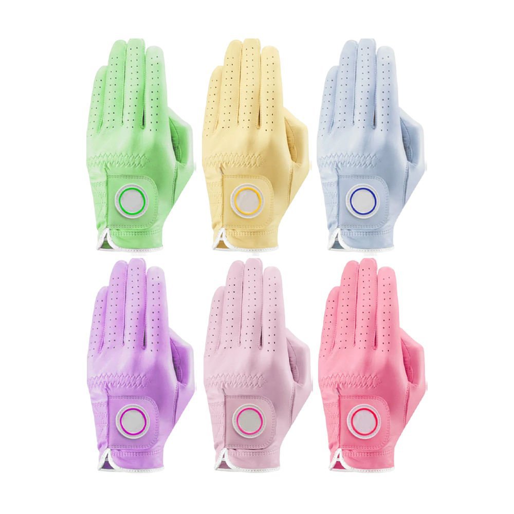 Ladies left hand Cabretta leather golf glove with magnetic ball marker for wholesale bulk orders