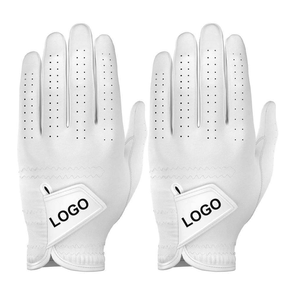 Custom Cabretta leather golf gloves for men in left and right hand with reinforced palm grip and adjustable Velcro closure
