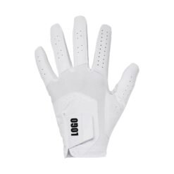 Premium Cabretta leather golf gloves with custom logo embroidery, left and right hand, displayed on white background for wholesale bulk order