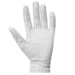Premium white Cabretta leather golf gloves for men featuring soft palm grip and custom logo embroidery options