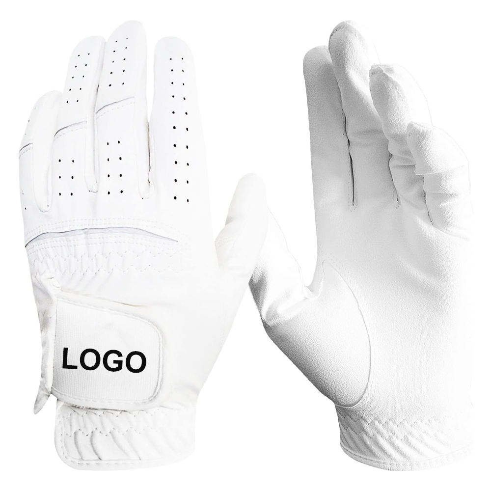 Anti-slip cabretta leather golf gloves for men and women with custom logo embroidery and professional PU grip technology