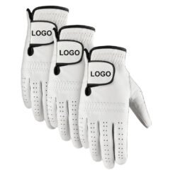 Custom cabretta leather golf gloves with embroidered logo for men and women, featuring soft full-fit design