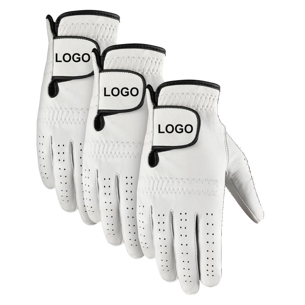 Custom cabretta leather golf gloves with embroidered logo for men and women, featuring soft full-fit design