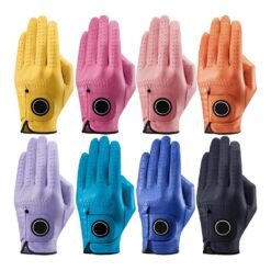 Premium cabretta leather ladies golf gloves with custom logo embroidery in white and neutral tones for women golfers