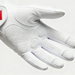 Premium soft cabretta leather left-hand golf glove with anti-slip grip and breathable design for custom fit