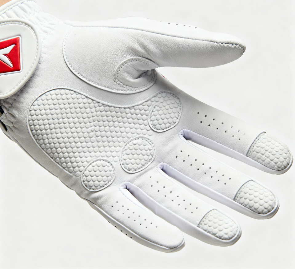 Premium soft cabretta leather left-hand golf glove with anti-slip grip and breathable design for custom fit