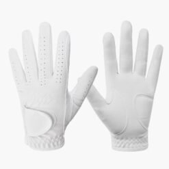 Men's premium cabretta leather golf gloves in white with soft breathable lamb sheepskin, available for left and right-handed golfers