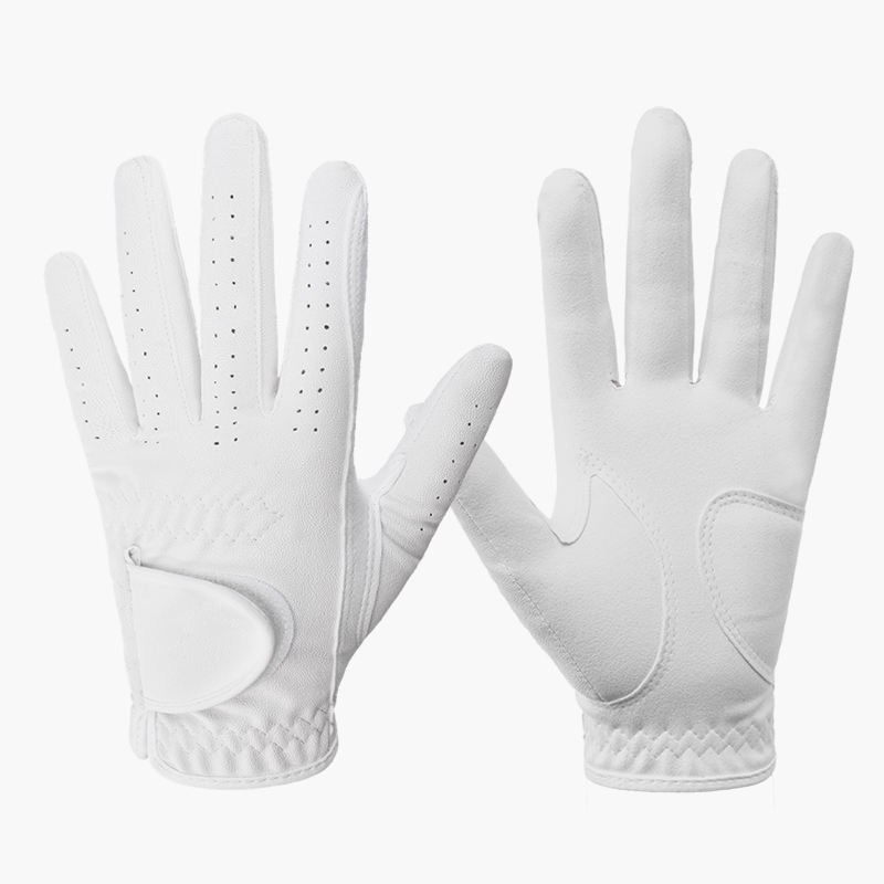 Men's premium cabretta leather golf gloves in white with soft breathable lamb sheepskin, available for left and right-handed golfers