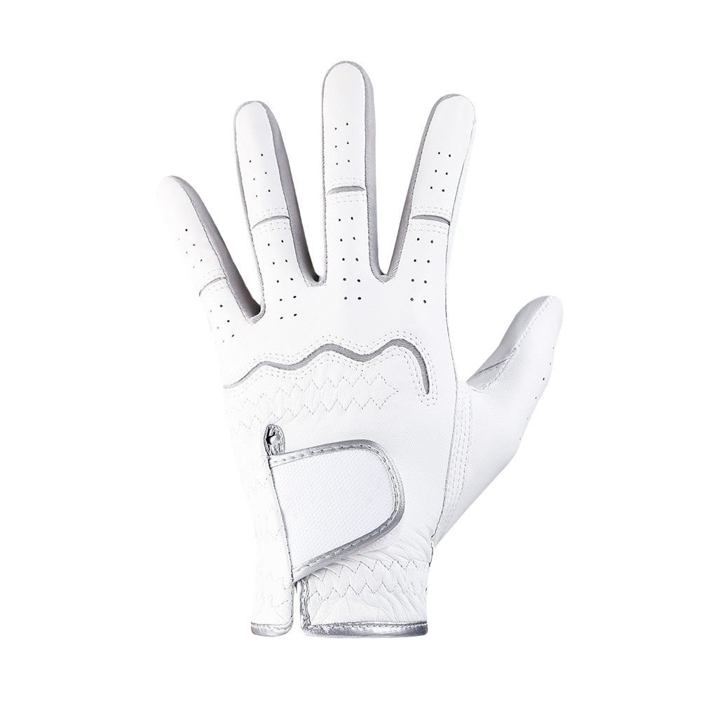 Premium cabretta leather golf gloves with breathable non-slip grip, available in custom colours for men and women left-hand golf shots