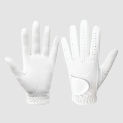 Premium brown and white cabretta leather golf gloves for men featuring superior grip and professional craftsmanship for wholesale bulk orders