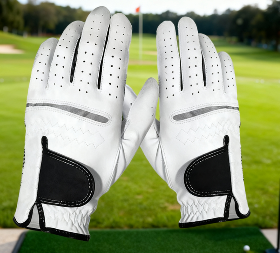 Premium sheepskin and microfiber wholesale golf gloves with non-slip grip and full-finger design