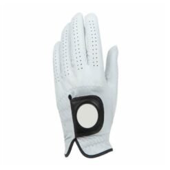 Premium white leather golf glove with velcro strap for left-handed men featuring soft grip and moisture-resistant technology