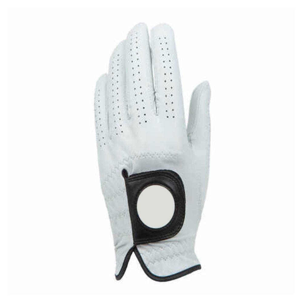 Premium white leather golf glove with velcro strap for left-handed men featuring soft grip and moisture-resistant technology