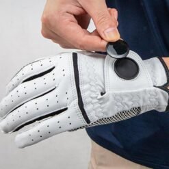 Professional-grade cabretta leather golf gloves with soft breathable design, featuring custom logo area for personalised branding