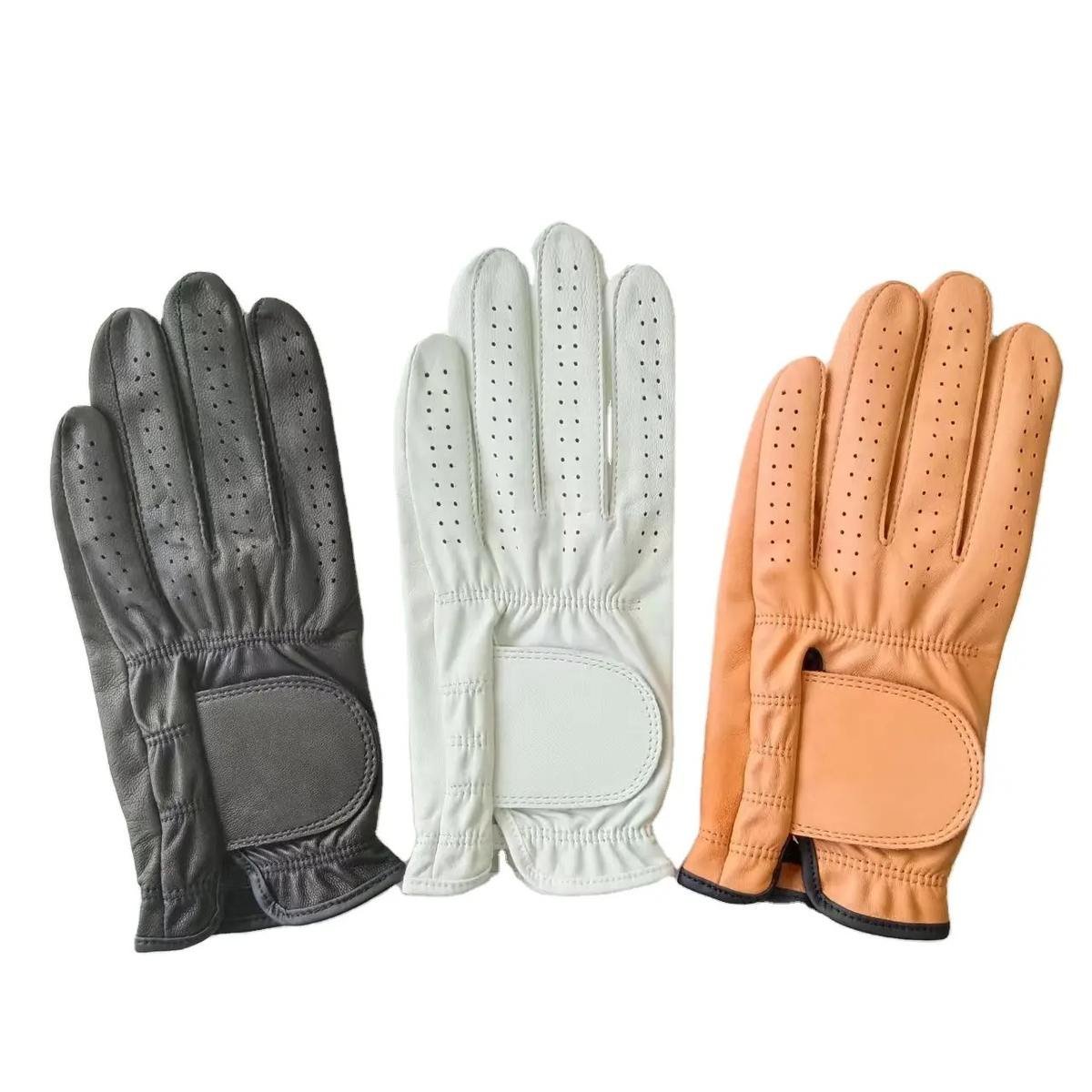 Professional custom sheepskin golf gloves for men featuring breathable material, durable construction, and custom logo embroidery options for wholesale and OEM orders