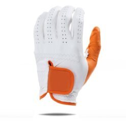 Wholesale 100% Cabretta leather left-hand men's golf gloves with custom logo full-colour printing and high-quality hand grip for premium sports performance