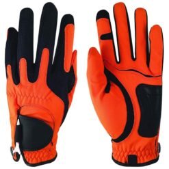 Wholesale men's sheepskin golf gloves with custom logo design in black and tan, breathable material for professional and recreational golfers