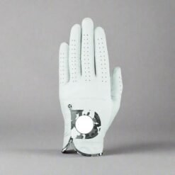 White premium sheepskin men's golf gloves with anti-slip grip and adjustable hook and loop wrist strap for wholesale custom branding