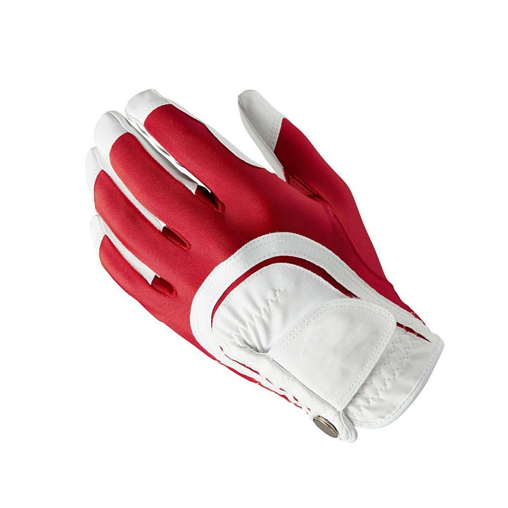 Wholesale Stylish Cabretta Leather Golf Gloves | Anti-Slip Full Finger Breathable Custom Logo Red & White Design - Image 2