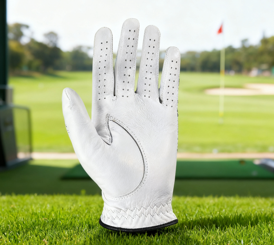 Wholesale Yopral Cabretta leather golf gloves with anti-slip grip, available in custom sizes for men and women