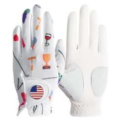 Women's genuine leather waterproof golf gloves with non-slip grip and UV protection, displayed on white background