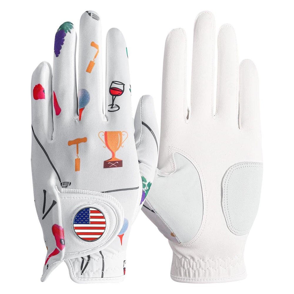 Women's genuine leather waterproof golf gloves with non-slip grip and UV protection, displayed on white background